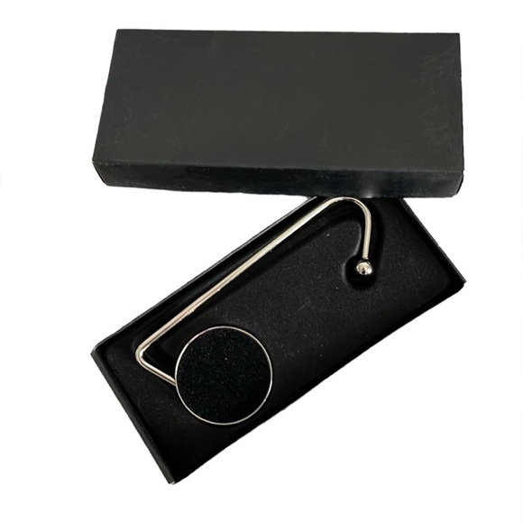 Handbag Table Hook Purse Holder Hanger Black Velvet Silver Tone - Picture 1 of 7
